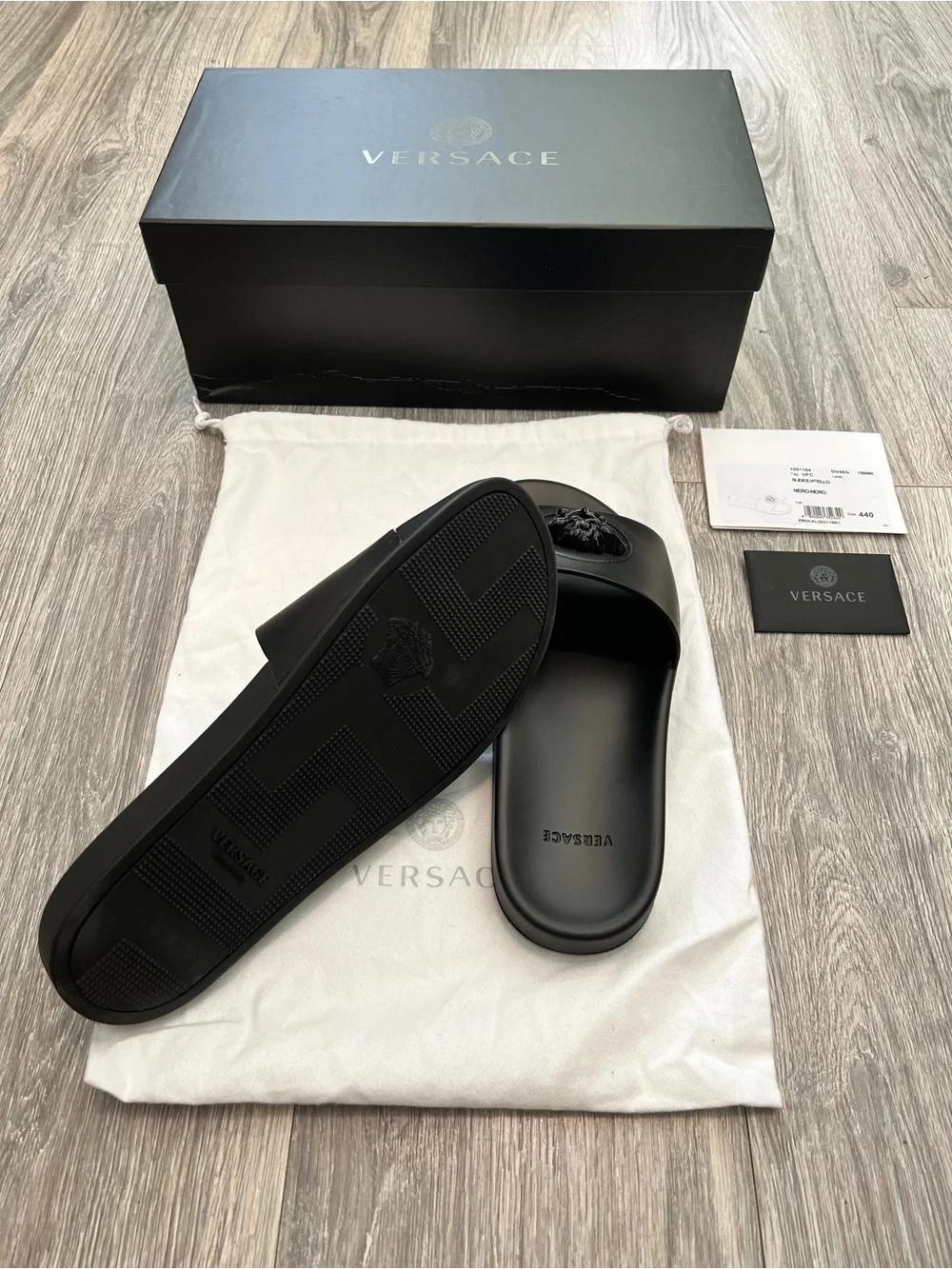 Designer Slides Sandals Medusa Logo w/ Original Box & Packaging